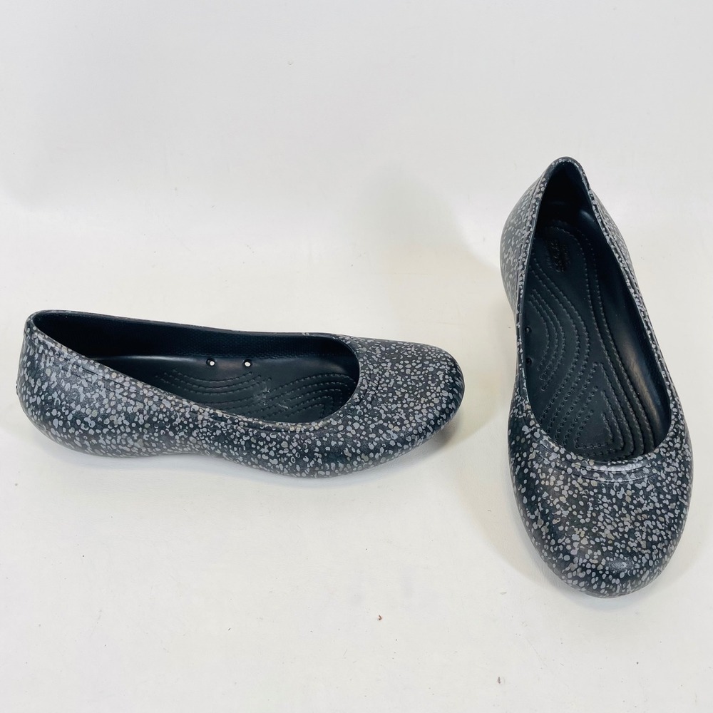 Crocs Kadee Speckled Black White Flat Shoes Womens 7 Slip On Comfort 200941
